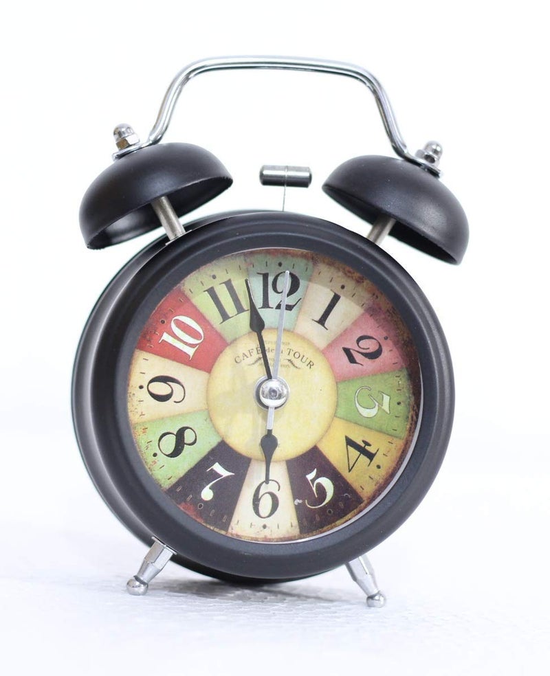 SEMITO Metal Analog Twin Bell Edition Vintage Look Table Alarm Clock with Night LED Display for Bedroom Students Multicolour 4 X 2 X 6 inch - Image 1