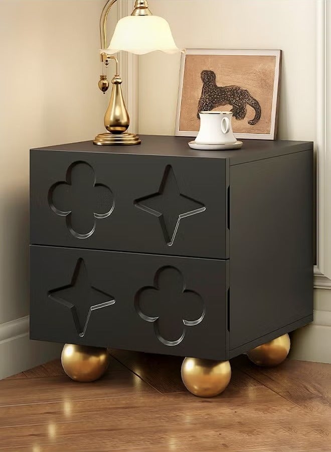 Raffine Multipurpose 2 Drawers Nightstand Creative Bedside Table Round Legs Design Luxury Side Table with Display Shelf for Living Room Bedroom 50x40x43cm  - Image 1