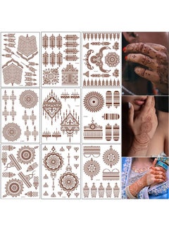 9-Piece Henna Hand Waterproof Temporary Semi-Permanent Stickers For Body Arm Hand Festival Show Party Makeup