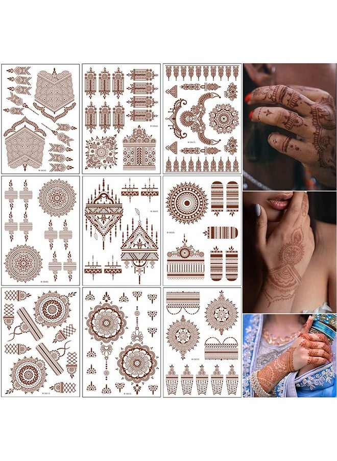 HS - 9-Piece Henna Hand Waterproof Temporary Semi-Permanent Stickers For Body Arm Hand Festival Show Party Makeup - Image 1