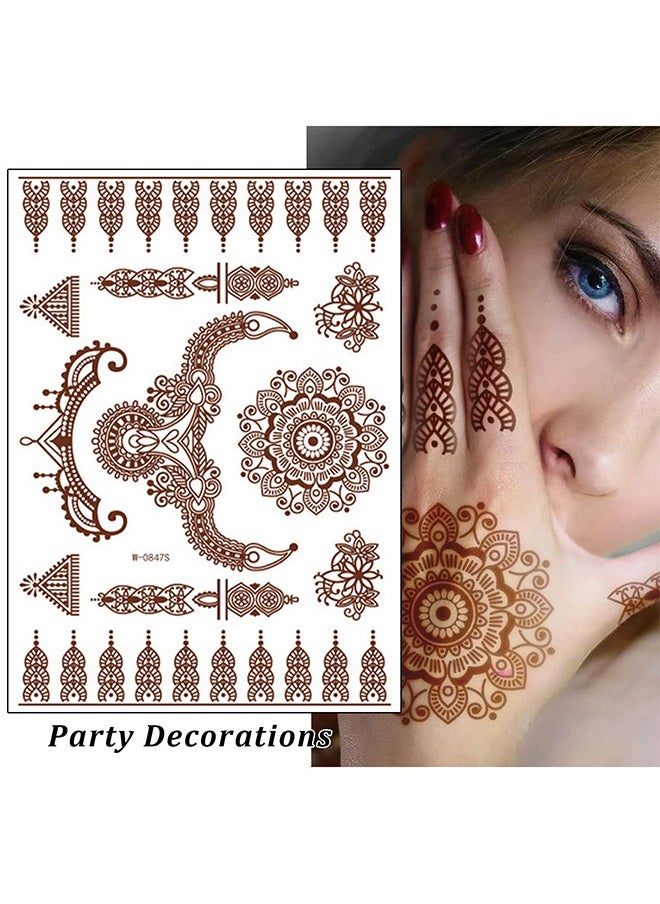 HS - 9-Piece Henna Hand Waterproof Temporary Semi-Permanent Stickers For Body Arm Hand Festival Show Party Makeup - Image 1