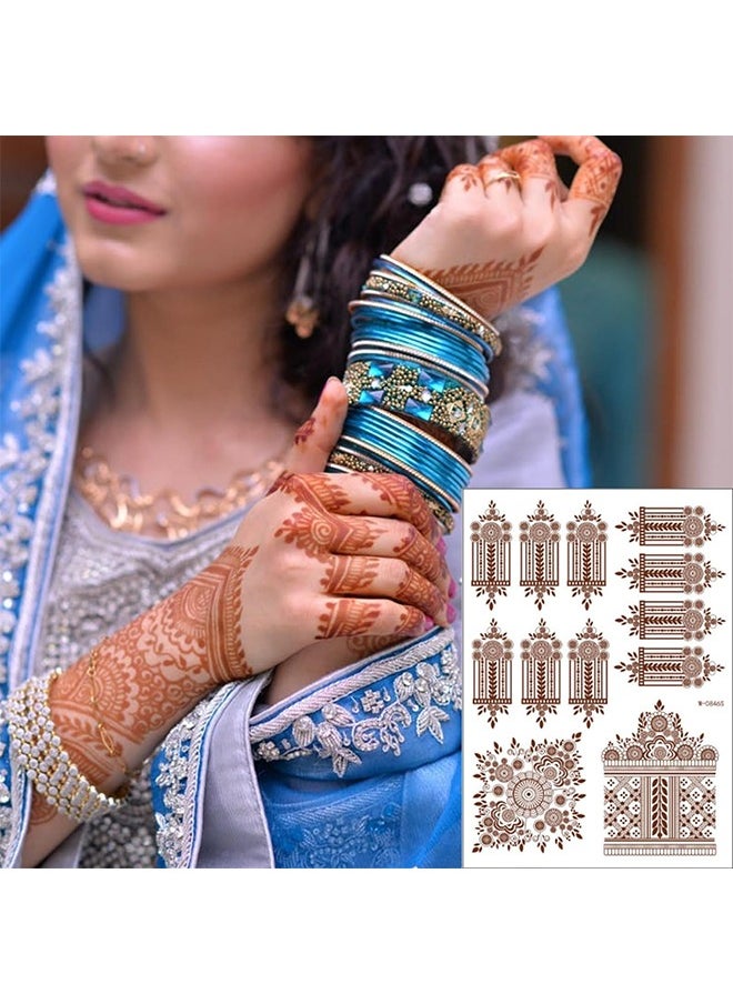 HS - 9-Piece Henna Hand Waterproof Temporary Semi-Permanent Stickers For Body Arm Hand Festival Show Party Makeup - Image 1