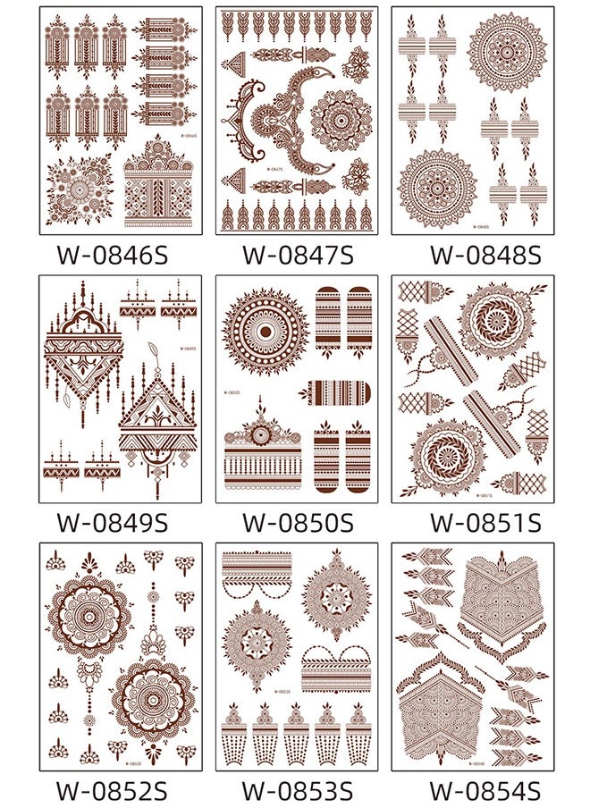 HS - 9-Piece Henna Hand Waterproof Temporary Semi-Permanent Stickers For Body Arm Hand Festival Show Party Makeup - Image 1