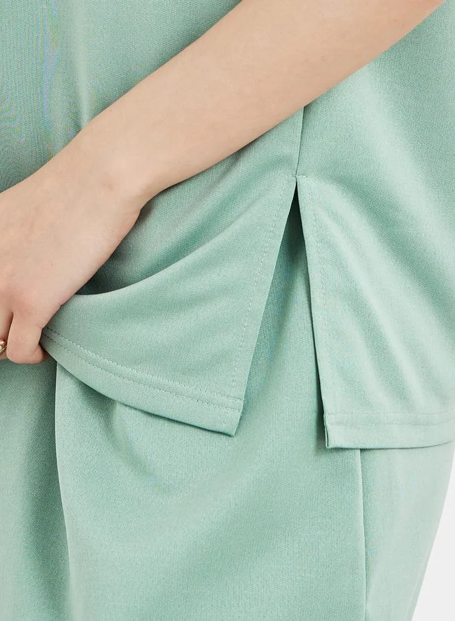 Take Two Take Two Women Green Solid T-Shirt and Midi Skirt Co-Ords