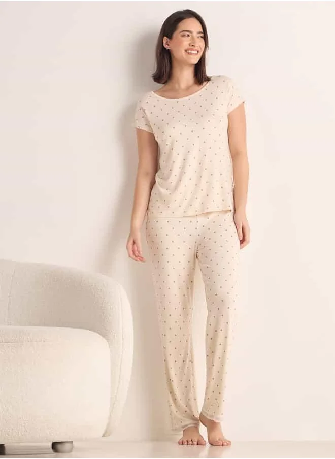 فاف Printed Round Neck Top and Pyjama Set