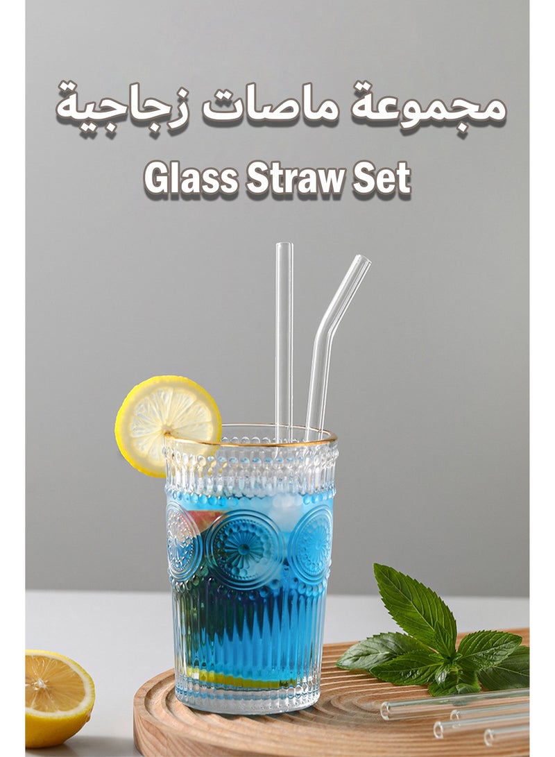 ٤ قطع مجموعة أقشاب زجاجية قابلة لإعادة الاستخدام, أقشاب شرب زجاجية شفافة, مجموعة أقشاب شفافة مع فرشة تنظيف للقهوة والعصائر - Image 2