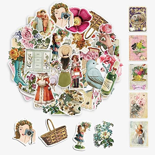 rousrie Vinyl Self-Adhesive Stickers for Journal (Pack of 60), Vintage Theme Non Duplicate Sticker for Scrapbook, Journalling, Aesthetic Journaling Kit for Art and Craft Decor - Image 1