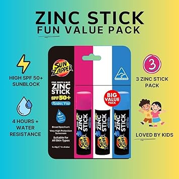 Sun Zapper Zinc Stick Pink White Blue Face Sunblock SPF50 Coloured Zinc Sunscreen Sticks Made in Australia - Image 2