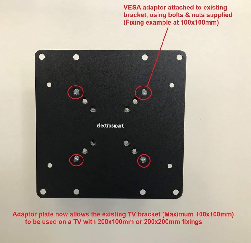 electrosmart 200 x 200 VESA Black Mount Adaptor Plate Convert TV Wall Bracket 50/75 / 100 mm - Image 2