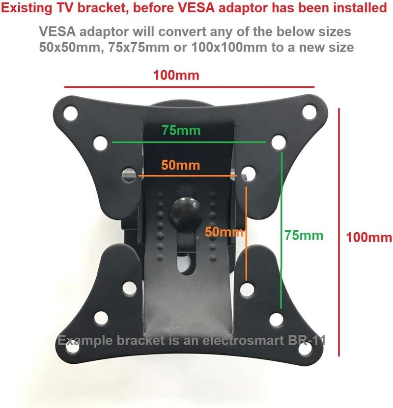 electrosmart 200 x 200 VESA Black Mount Adaptor Plate Convert TV Wall Bracket 50/75 / 100 mm - Image 1