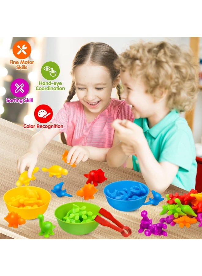 هالامودو العد لعب الديناصورات مطابقة الألوان فرز التراكم الألعاب مع الأوعية أنشطة التعلم قبل المدرسة للتعليم الحسية مونتيسوري مجموعات لعبة STEM هدية للأطفال الصغار الأطفال الأولاد البنات - Image 3