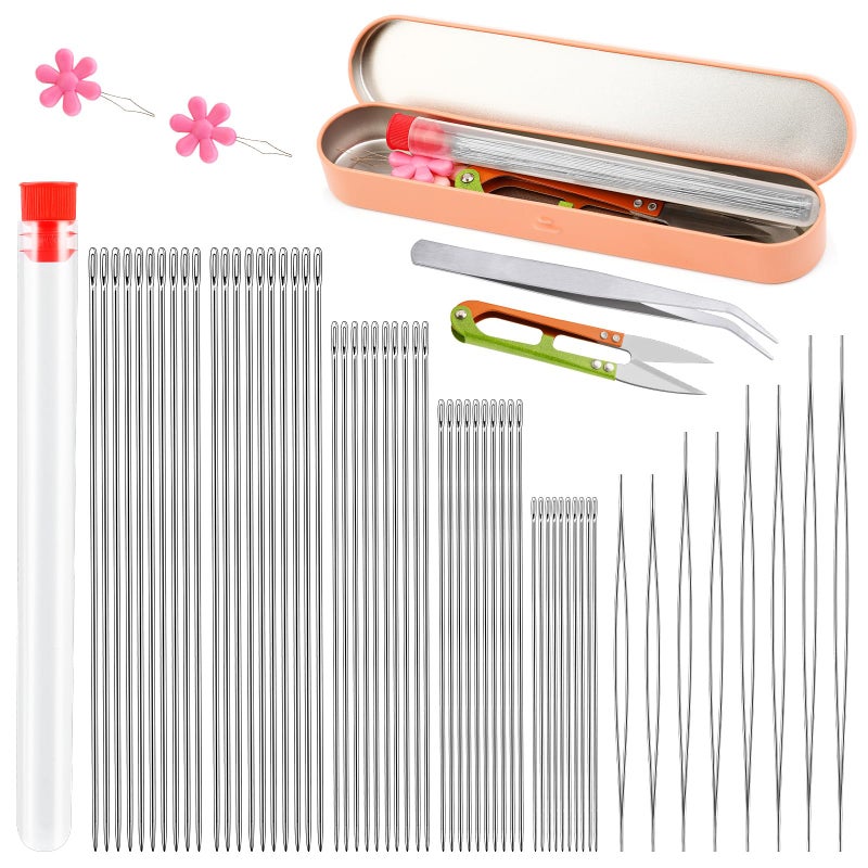 kdafio 58 Pcs Beading Needles for Jewelry Making, Big Eye Beading Needles Ultra-Thin Stainless Steel Craft Seed Bead Needles, Flexible Eye, Perfect for Beading, Embroidery & DIY Crafts - Image 1