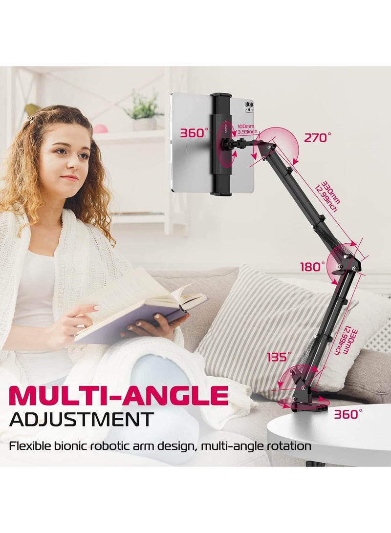 iPad bed frame, T2 tablet stand, 360° rotation on bed, iPad stand, flexible armrests, adjustable height and angle, iPad stand for iPad Air mini Pro,4.6~12.9 inch devices