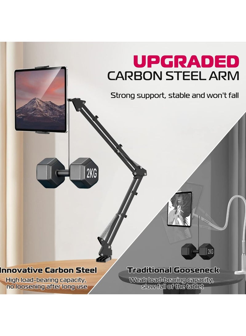 iPad bed frame, T2 tablet stand, 360° rotation on bed, iPad stand, flexible armrests, adjustable height and angle, iPad stand for iPad Air mini Pro,4.6~12.9 inch devices