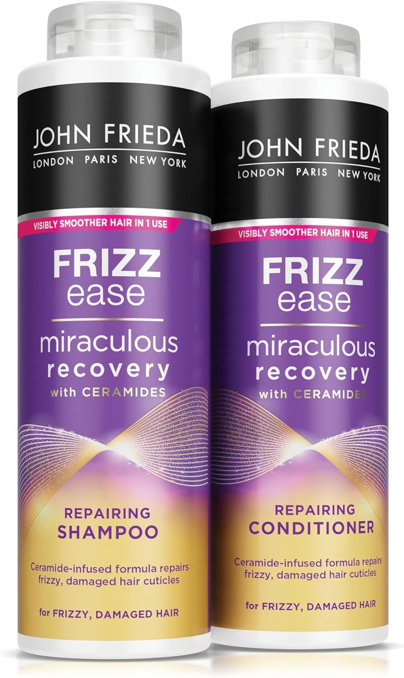 John Frieda Frizz Ease Miraculous Recovery Shampoo And Conditioner Duo Pack 2 X 500ml Repairing And Smoothing Shampoo And Conditioner Bundle Dry Damaged Hair