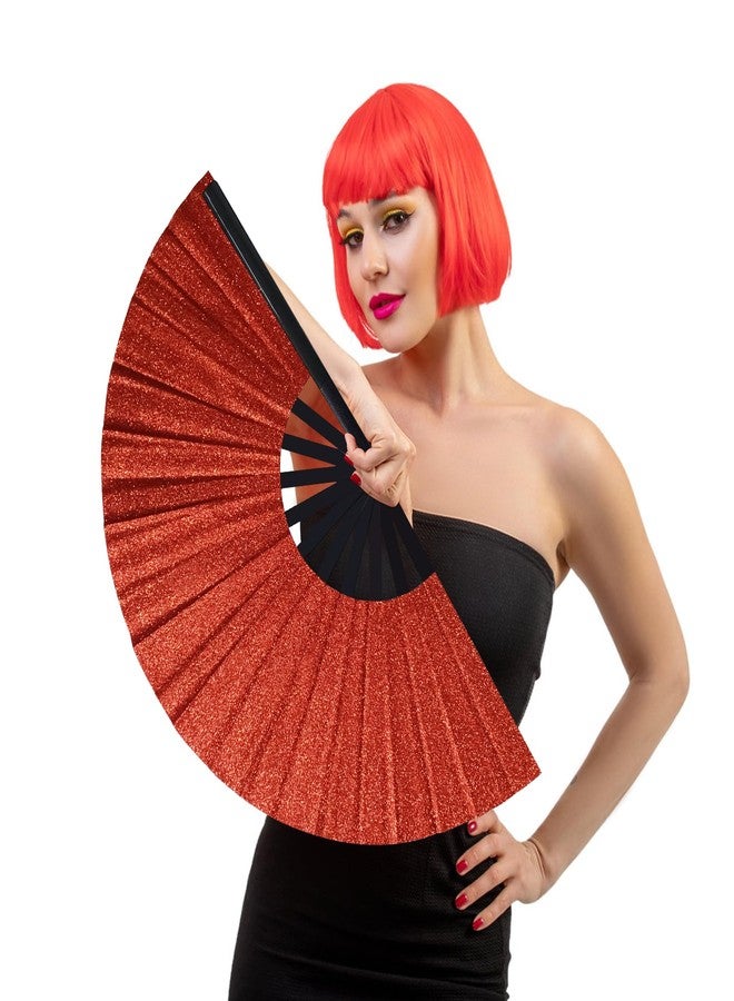 YOIYINI Line Dance Popping Fan,13 Inches Clacking Fans for Line Dancing,Boots on The Ground Hand Fan,Popping Fans for Line Dancing,Music Festivals,Carnival,Disco, Party (Red Glitter) - Image 3