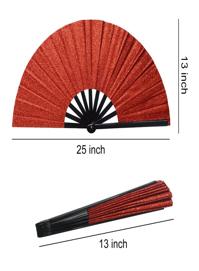 YOIYINI Line Dance Popping Fan,13 Inches Clacking Fans for Line Dancing,Boots on The Ground Hand Fan,Popping Fans for Line Dancing,Music Festivals,Carnival,Disco, Party (Red Glitter) - Image 2