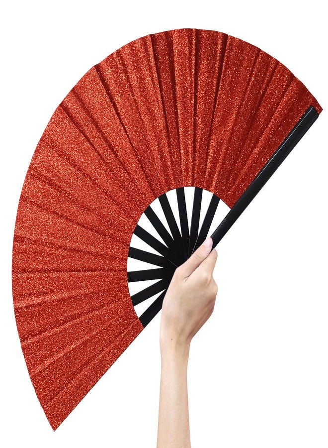 YOIYINI Line Dance Popping Fan,13 Inches Clacking Fans for Line Dancing,Boots on The Ground Hand Fan,Popping Fans for Line Dancing,Music Festivals,Carnival,Disco, Party (Red Glitter) - Image 1