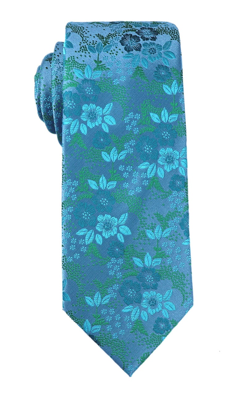 Elfeves Mens Teal Blue Ties Floral Fashion Woven Silk Paisley Party Formal Necktie Gifts - Image 3