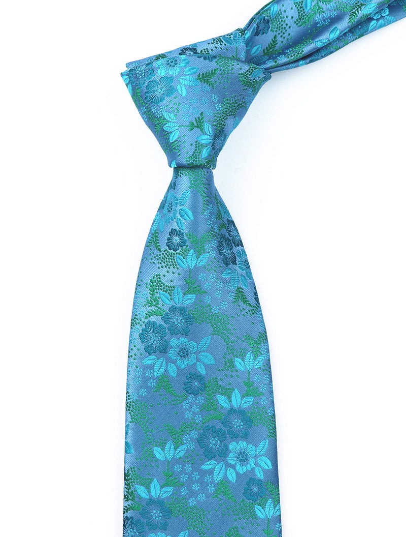 Elfeves Mens Teal Blue Ties Floral Fashion Woven Silk Paisley Party Formal Necktie Gifts - Image 4
