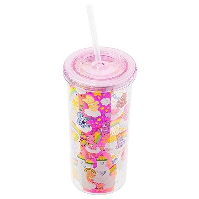 Silver Buffalo Care Bears Rainbow Stars Featuring Funshine, Grumpy, Cheer, Tenderheart Bear Iridescent Plastic Tall Cold Cup With Lid and Straw, 20 Ounces - Image 3