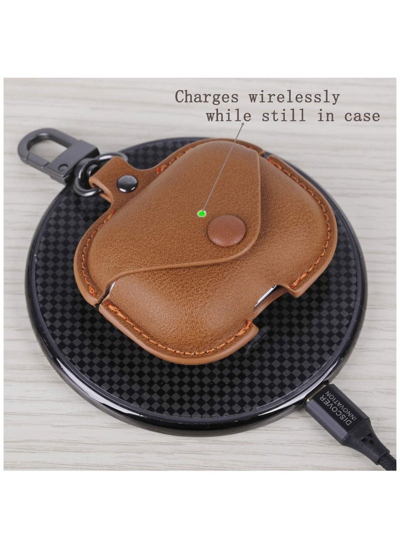 YOMNA YOMNA Leather Case Compatible with AirPods Pro 2 Case, Protective Cover for Apple AirPods pro 2 Wireless Charging Case Headphones EarPods, Soft Leather Cover with Carabiner Clip (Camel Brown)  - Image 4