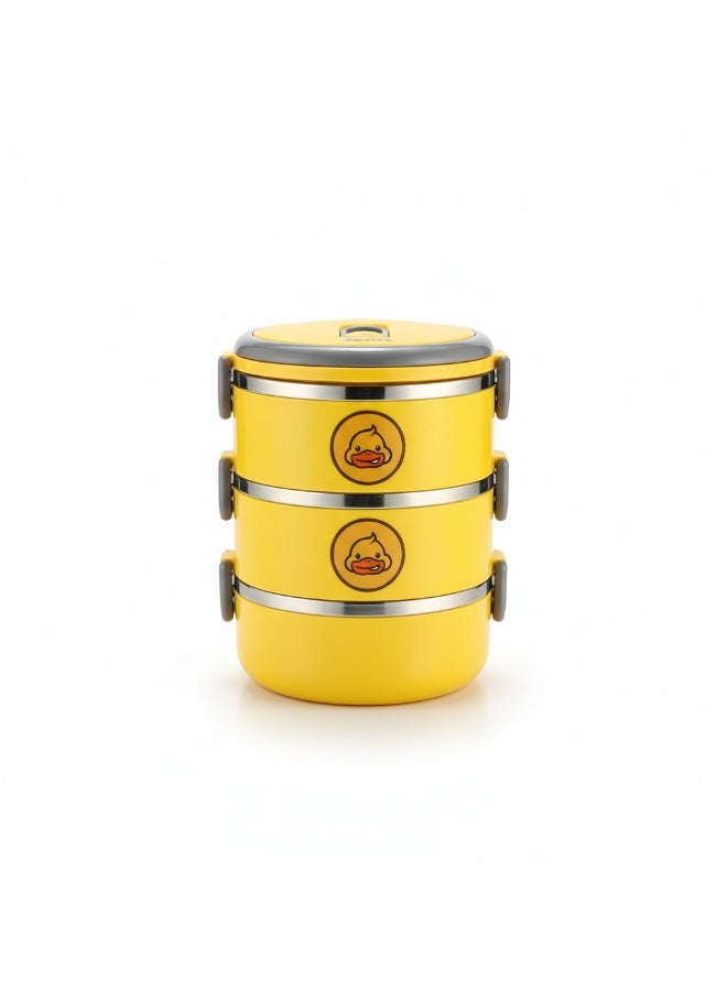 لانش بوكس حراري 3 طبقات بتصميم "بطوط" - صندوق غداء ستانلس ستيل محمول للأطفال والمدارس - حافظة طعام صحية مانعة للتسرب (مقاس صغير) - Image 1