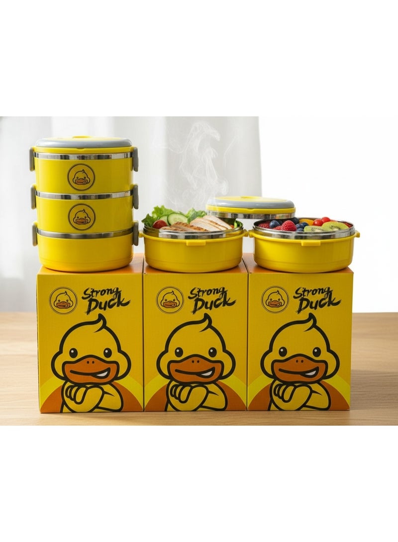 لانش بوكس حراري 3 طبقات بتصميم "بطوط" - صندوق غداء ستانلس ستيل محمول للأطفال والمدارس - حافظة طعام صحية مانعة للتسرب (مقاس صغير) - Image 2