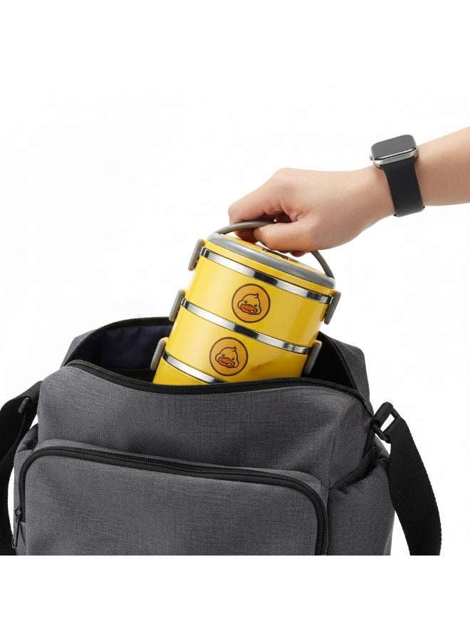 لانش بوكس حراري 3 طبقات بتصميم "بطوط" - صندوق غداء ستانلس ستيل محمول للأطفال والمدارس - حافظة طعام صحية مانعة للتسرب (مقاس صغير) - Image 3