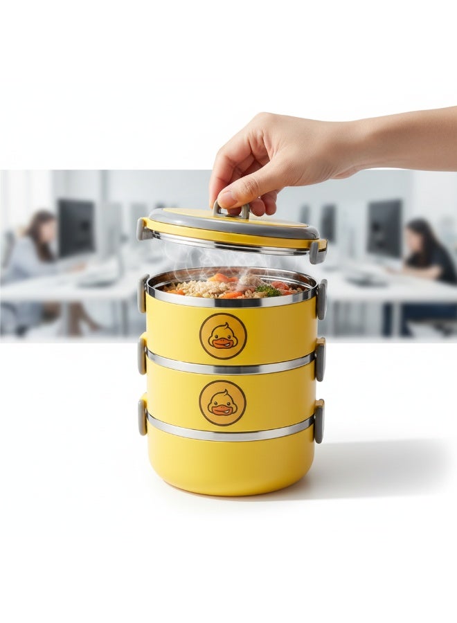 لانش بوكس حراري 3 طبقات بتصميم "بطوط" - صندوق غداء ستانلس ستيل محمول للأطفال والمدارس - حافظة طعام صحية مانعة للتسرب (مقاس صغير) - Image 4
