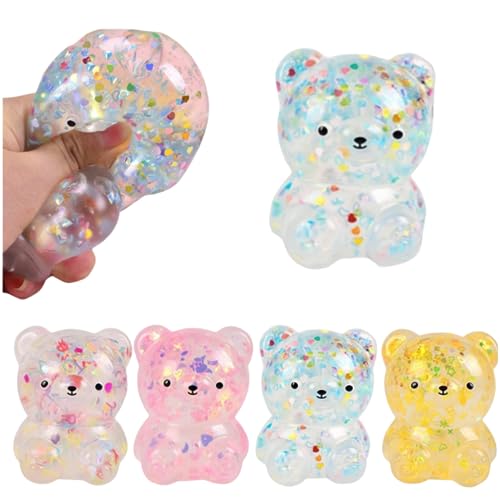 Dhjrefhhd 1Pccs Squeeze Prop Letter Sequins CandyBear Stress Relief Hand Fidget Sensory Office Desk Squishy Tool Blue or Randomly Color - Image 1