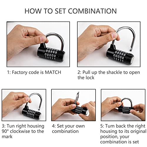 Hedume 2 Pack 5-Digit Horizontal Combination Padlock, 5 Digit Combination Lock, Password Lock for School Gym Locker, Sports Locker, Fence, Toolbox, Gate, Case, Hasp Storage - Image 3