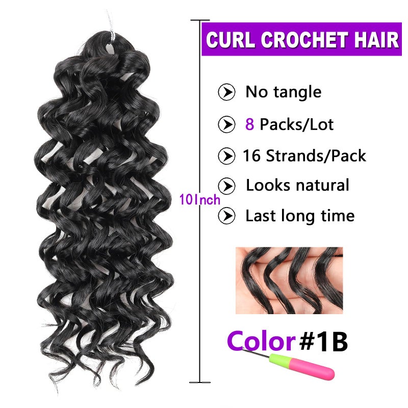 ZRQ 8 Packs GoGo Curl Crochet Hair 10 Inch Water Wave Beach Curl Crochet Hair Natural Hairstyles Deep Twist Crochet Braids For Women Synthetic Ocean Wave Crochet Hair Extensions(10 Inch, 1B) - Image 2