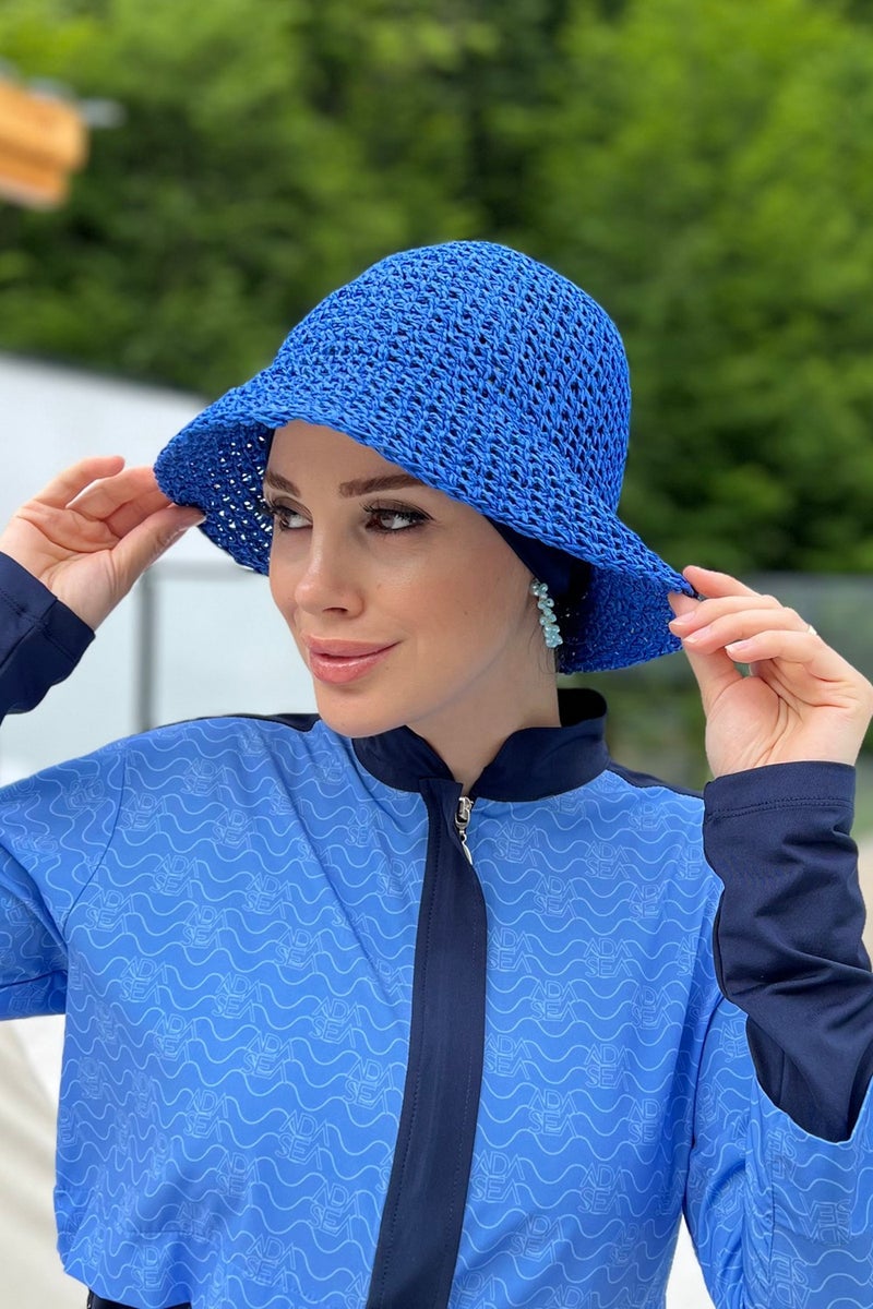 Remsa Mayo Handmade Knitted Straw Hat Rş-83 Saks Blue  - Image 3