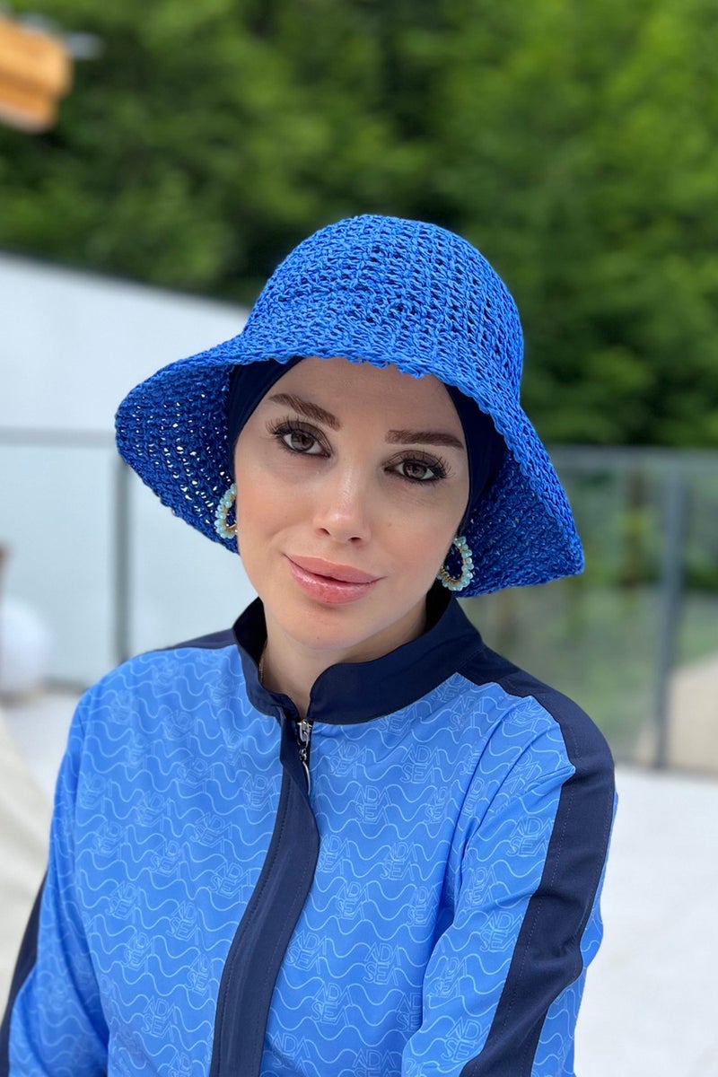 Remsa Mayo Handmade Knitted Straw Hat Rş-83 Saks Blue  - Image 4