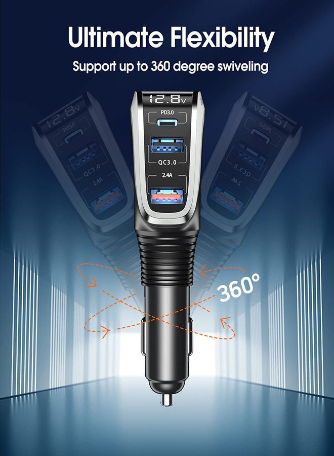 Y&D USB C Car Charger 4 in 1 Cigarette Lighter Adapter Socket Splitter with 3 Ports 12V/24V Dual Type PD Super Fast Compatible iPhone14/13/Samsung/Google/GPS - Image 2
