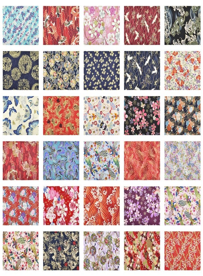 SHRJ 30Pcs 8"x 10" Fat Fabric Square Quilting Cotton Pre-Cut Bundles Japanese Style Floral Dragon Butterfly Common Carp Design for Patchwork DIY Sewing Craft Decorating Scrapbook - Image 4