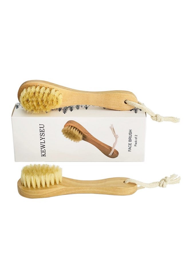 KEWLYSEU Natural Bristles Wooden Face Cleaning Brush Wood Handle Facial Cleanser Nose Scubber Exfoliating Facial Skin Care Pack Of 2  - Image 1