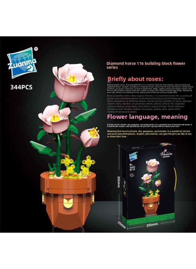 null - Drill Horse 116 Building Blocks Flower Potted Desktop Ornaments Assembled Building Blocks Children's Toys Diy Assembled Sunflower Building Blocks Flower-color:116-1 Hibiscus Flower - Image 1