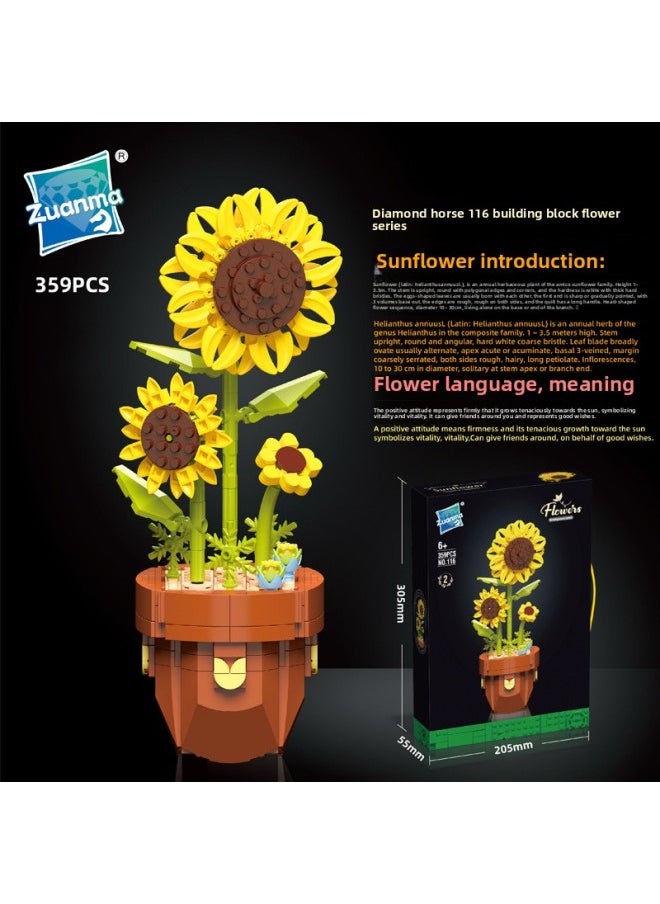 null - Drill Horse 116 Building Blocks Flower Potted Desktop Ornaments Assembled Building Blocks Children's Toys Diy Assembled Sunflower Building Blocks Flower-color:116-1 Hibiscus Flower - Image 1