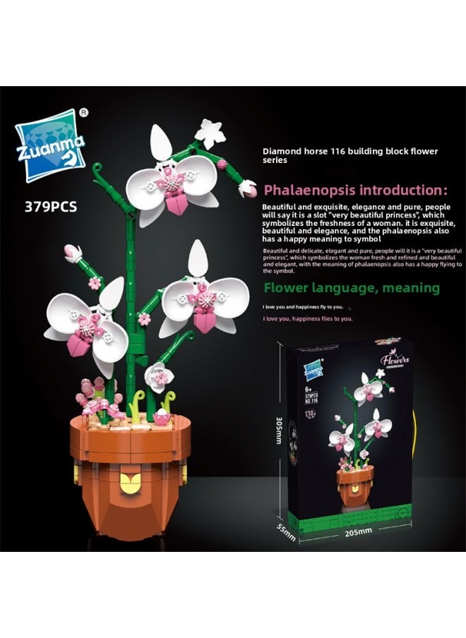 null - Drill Horse 116 Building Blocks Flower Potted Desktop Ornaments Assembled Building Blocks Children's Toys Diy Assembled Sunflower Building Blocks Flower-color:116-1 Hibiscus Flower - Image 1