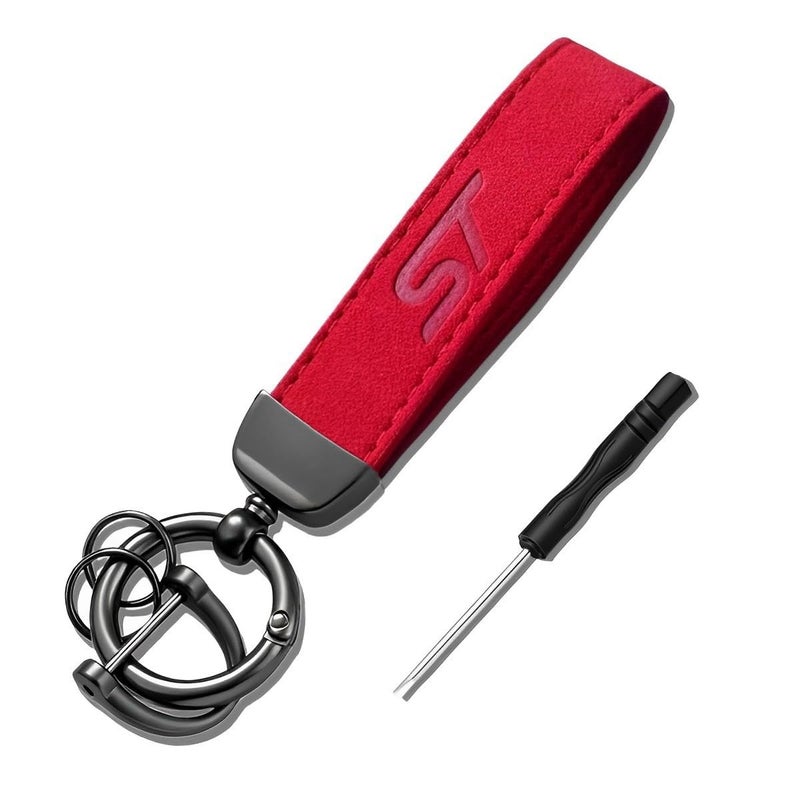 JULOPO 1PCS Car Keychain Compatible with expoloer edge focus fiesta ST keychain Red excellent Alcantara Leather Keychain - Image 4