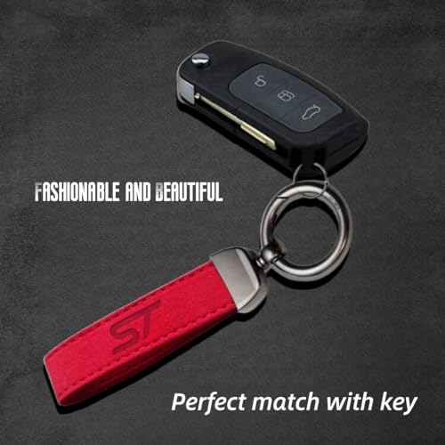JULOPO 1PCS Car Keychain Compatible with expoloer edge focus fiesta ST keychain Red excellent Alcantara Leather Keychain - Image 5