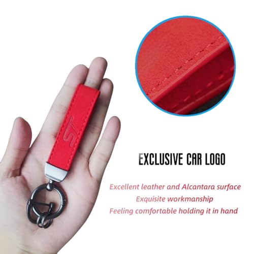 JULOPO 1PCS Car Keychain Compatible with expoloer edge focus fiesta ST keychain Red excellent Alcantara Leather Keychain - Image 2