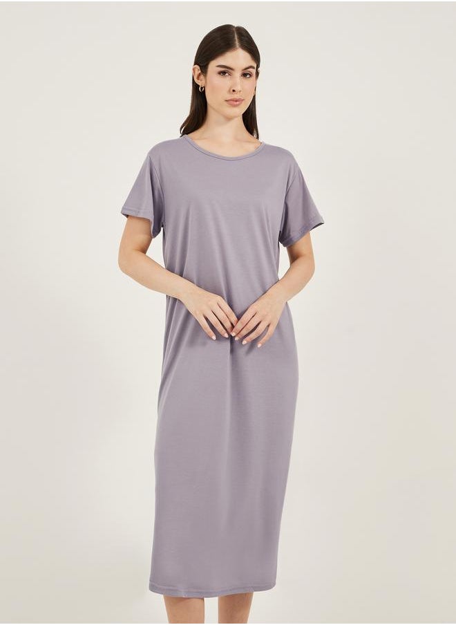 Styli - Solid Crossover Back Detail Sleep T-Shirt - Image 1