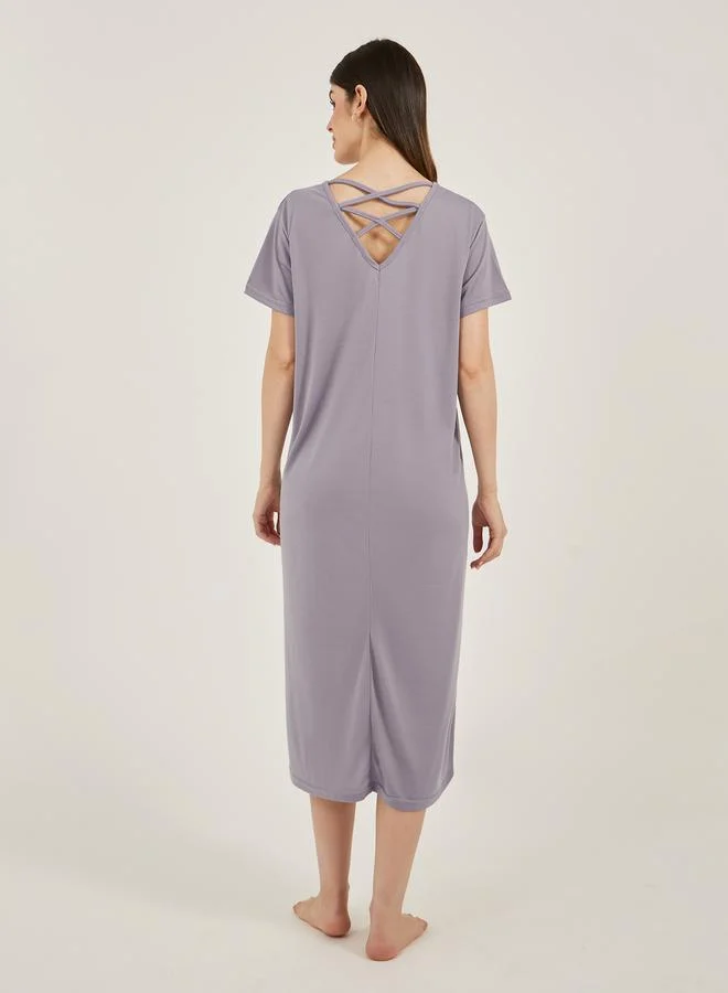 Styli Solid Crossover Back Detail Sleep T-Shirt