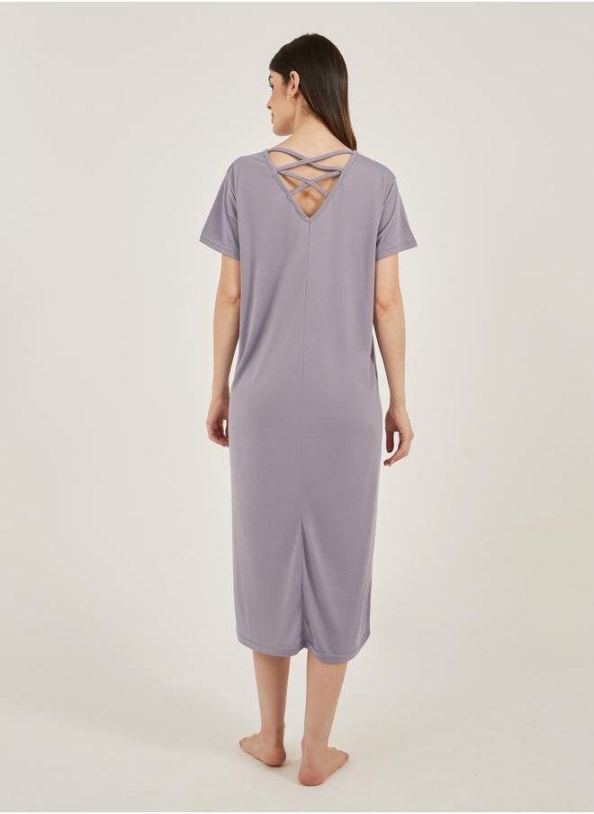 Styli - Solid Crossover Back Detail Sleep T-Shirt - Image 1