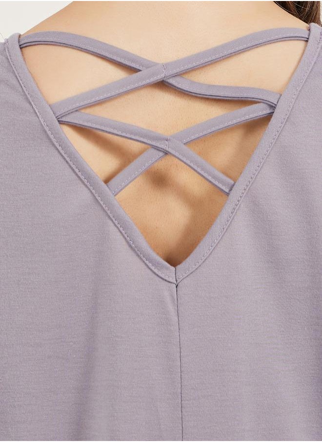 Styli - Solid Crossover Back Detail Sleep T-Shirt - Image 1