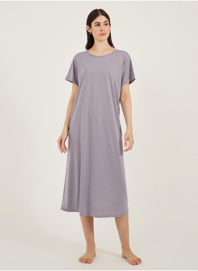 Styli - Solid Crossover Back Detail Sleep T-Shirt - Image 1