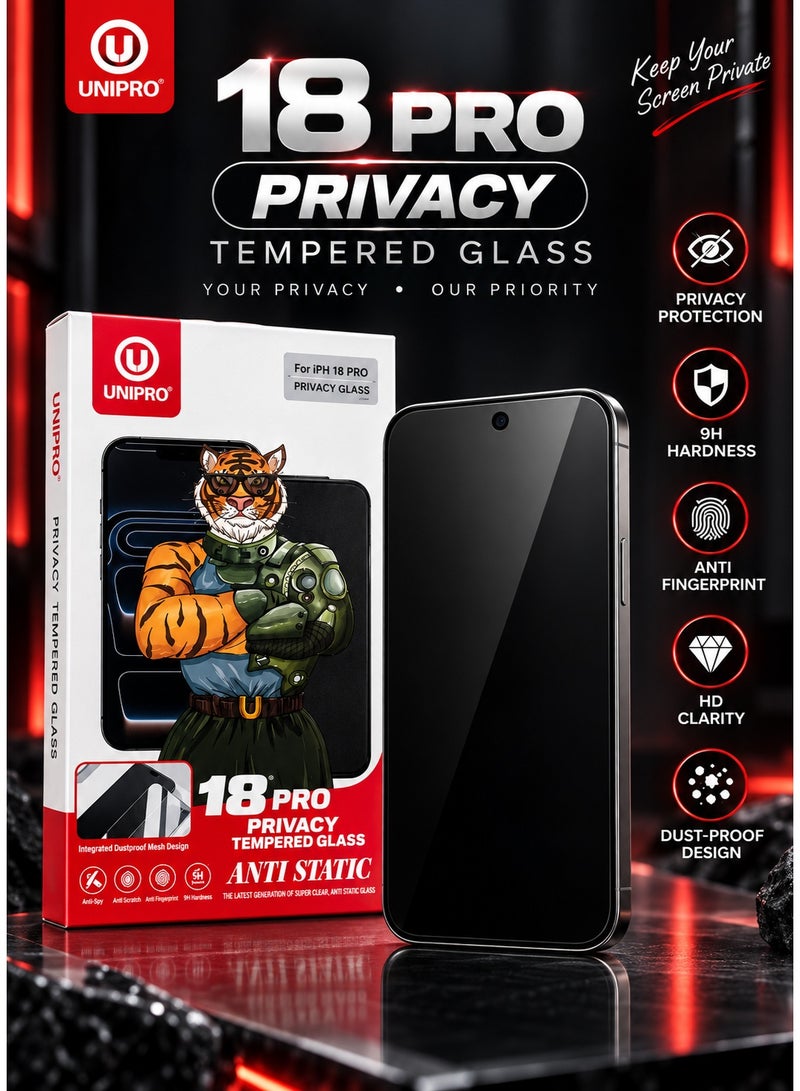 Unipro 18 Pro Privacy Tempered Glass Screen Protector for iPhone 18 Pro, 28° Anti-Peeping, 9H Hardness, Anti-Fingerprint, HD Clarity, Dust-Proof Mesh Design - Image 3